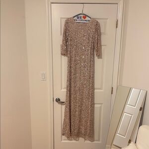 Adrianna Papell Tan Sequin Long Sleeve Dress